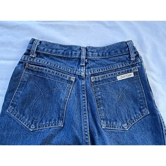 Calvin Klein Wide Leg Fray Bottom Jeans Size 8 100% Cotton Roll Up, High Rise - Picture 13 of 14